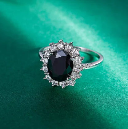 Trumium 3ct Diana Sterling Silver Halo Black Gemstone Ring - Mystic Edge