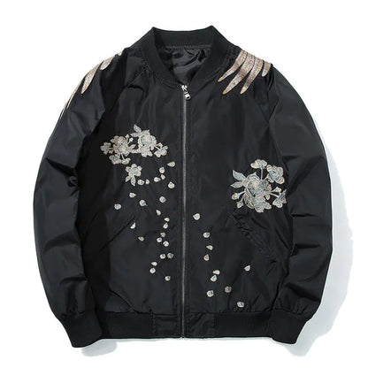 Spring Pilot Bomber Jacket with Bird Embroidery for All - Mystic Edge