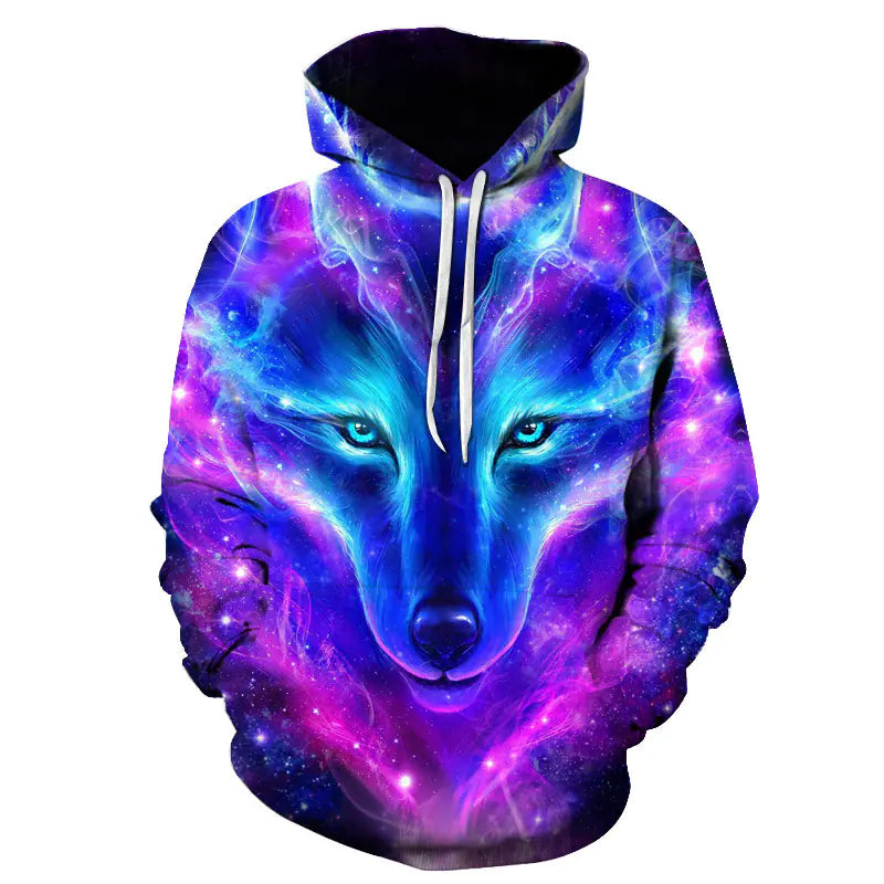 3D Wolf Digital Print Hooded Baseball Jacket for Couples - Mystic Edge