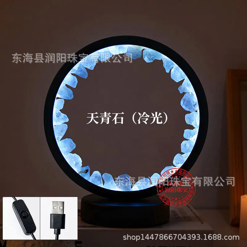 Natural Yellow Purple White Crystal Round USB Night Light