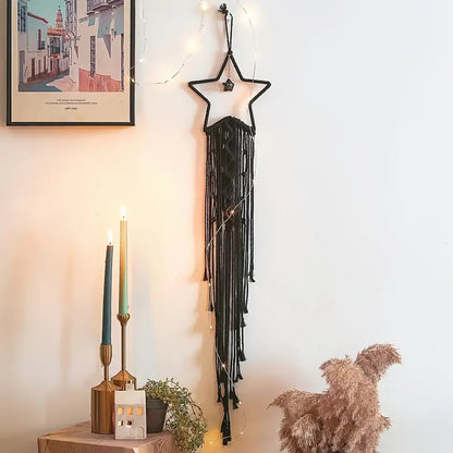 Handmade Black Star Moon Cotton Rope Dream Catcher