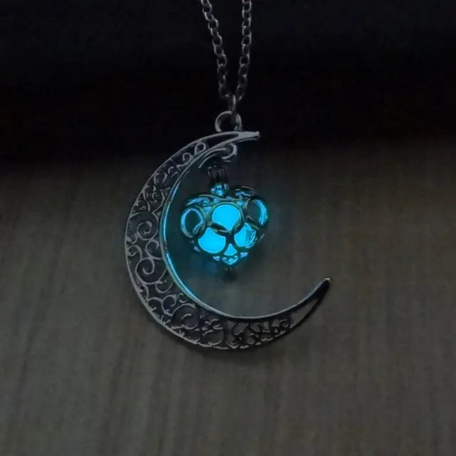 Hollow Moon Heart Shaped Glow Necklace - Mystic Edge