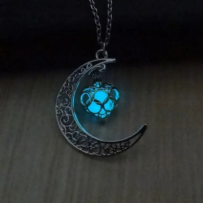 Hollow Moon Heart Shaped Glow Necklace - Mystic Edge
