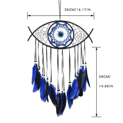 Handmade Dream Catcher with Evil Eye and Feathers