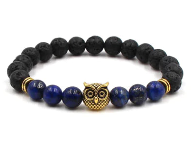 8mm Natural Black Lava Stone Owl Bracelet - Mystic Edge