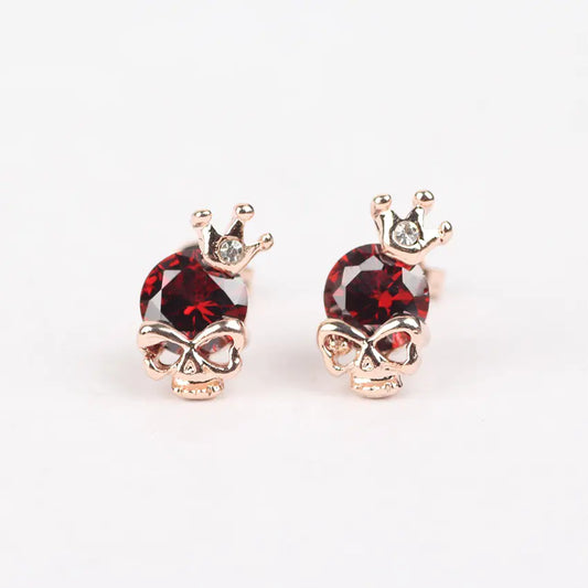 Fashionable Crystal Crown Skull Stud Earrings - Mystic Edge