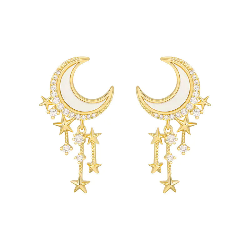 S925 Silver Star and Moon Tassel Earrings (Custom Design) - Mystic Edge