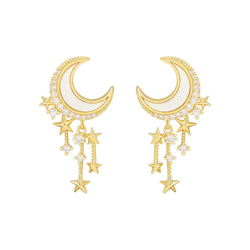 S925 Silver Star and Moon Tassel Earrings (Custom Design) - Mystic Edge
