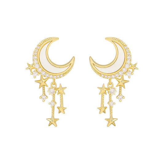 S925 Silver Star and Moon Tassel Earrings (Custom Design) - Mystic Edge