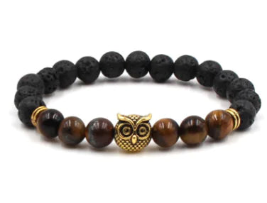 8mm Natural Black Lava Stone Owl Bracelet - Mystic Edge
