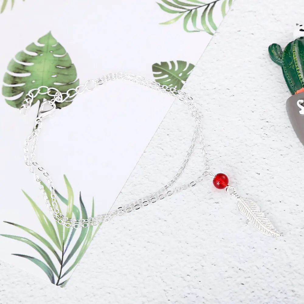 Crystal Bead Feather Anklet - Stylish Summer Accessory - Mystic Edge