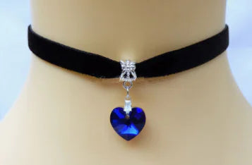 Heart Crystal Pendant with Black Lace Necklace - Mystic Edge