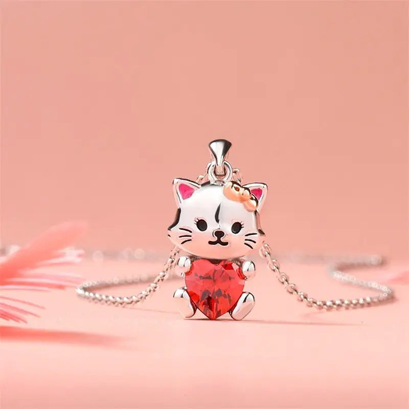 Heart Cat Necklace - Simple Chic Cartoon Sweater Jewelry