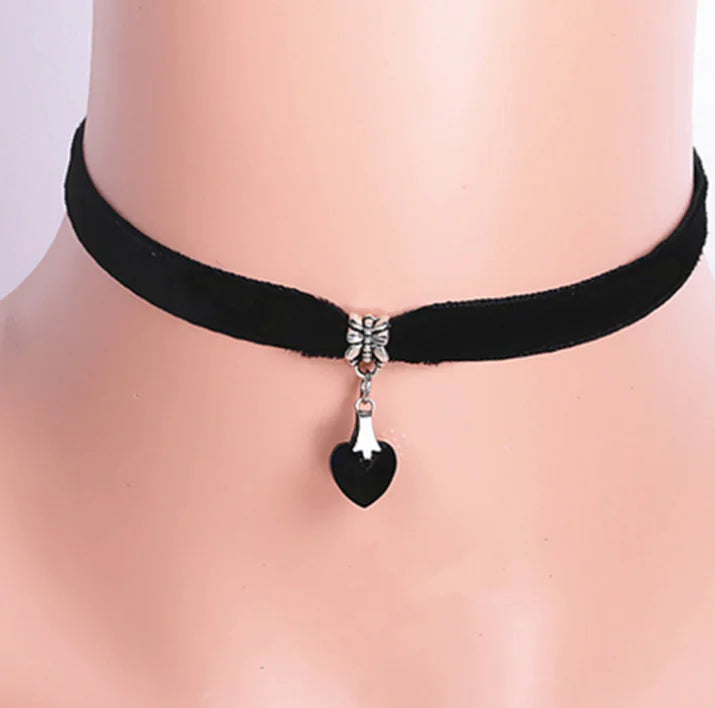 Heart Crystal Pendant with Black Lace Necklace - Mystic Edge