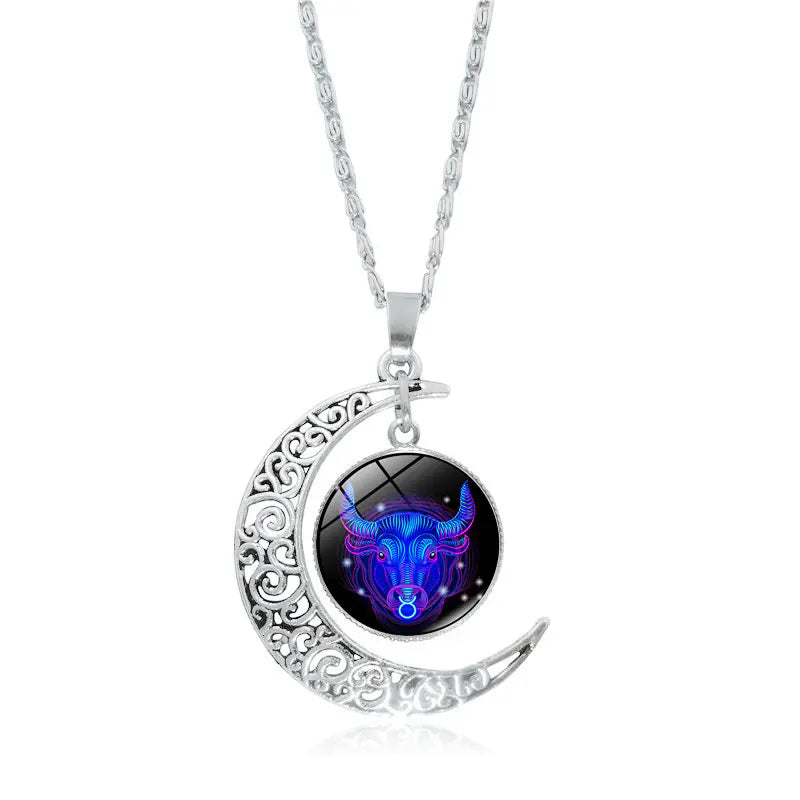 Zodiac Pendant with Half-Moon and Time Gemstone - Mystic Edge