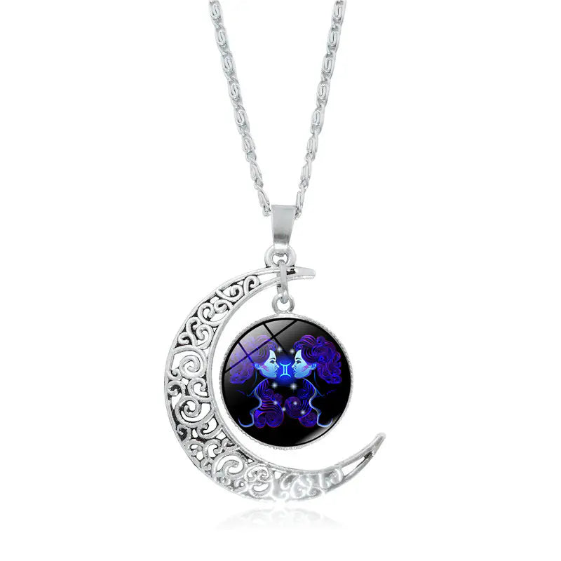 Zodiac Pendant with Half-Moon and Time Gemstone - Mystic Edge