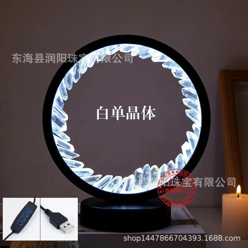 Natural Yellow Purple White Crystal Round USB Night Light
