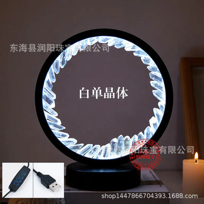 Natural Yellow Purple White Crystal Round USB Night Light