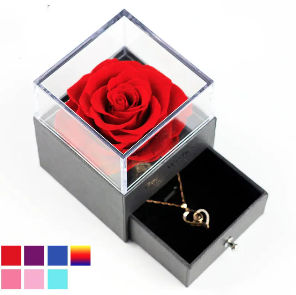 Preserved Rose Jewelry Box and Necklace