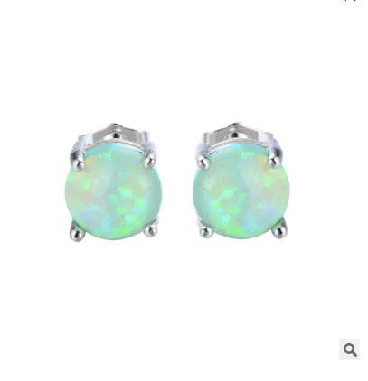 8mm Gold-Plated Opal Stud Earrings (Popular Design) - Mystic Edge
