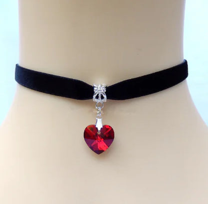 Heart Crystal Pendant with Black Lace Necklace - Mystic Edge