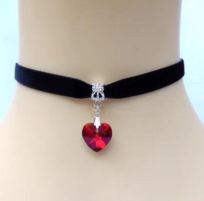 Heart Crystal Pendant with Black Lace Necklace - Mystic Edge