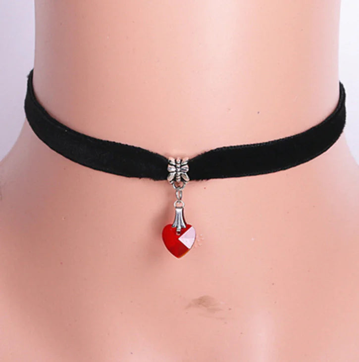 Heart Crystal Pendant with Black Lace Necklace - Mystic Edge