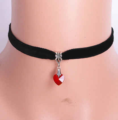 Heart Crystal Pendant with Black Lace Necklace - Mystic Edge