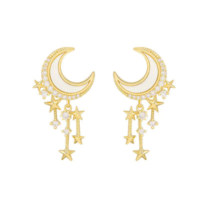 S925 Silver Star and Moon Tassel Earrings (Custom Design) - Mystic Edge
