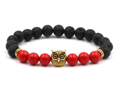 8mm Natural Black Lava Stone Owl Bracelet - Mystic Edge