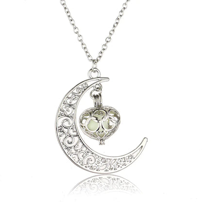 Hollow Moon Heart Shaped Glow Necklace - Mystic Edge
