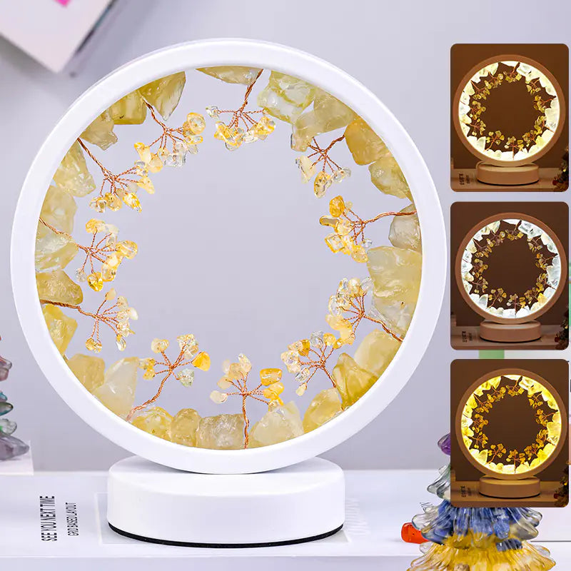 Natural Yellow Purple White Crystal Round USB Night Light