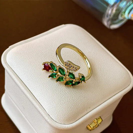 Diamond Snake Head Zircon Leaf Ring - Mystic Edge