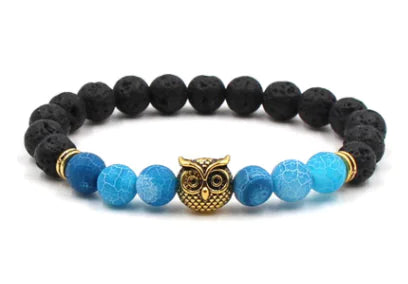 8mm Natural Black Lava Stone Owl Bracelet - Mystic Edge