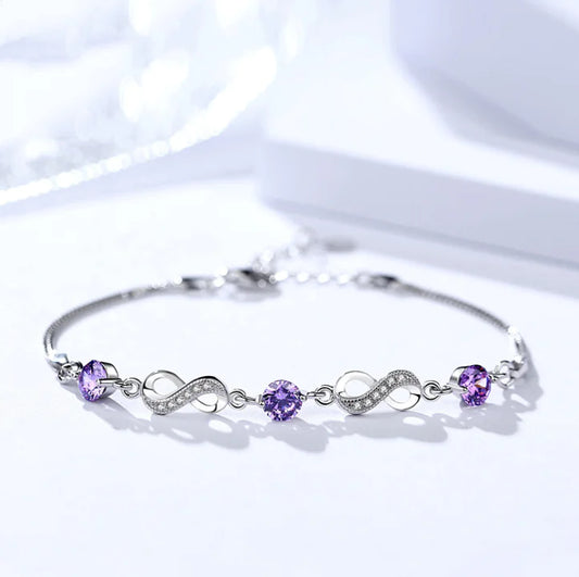 Silver Bracelet with Zirconia and Amethyst Accents - Mystic Edge