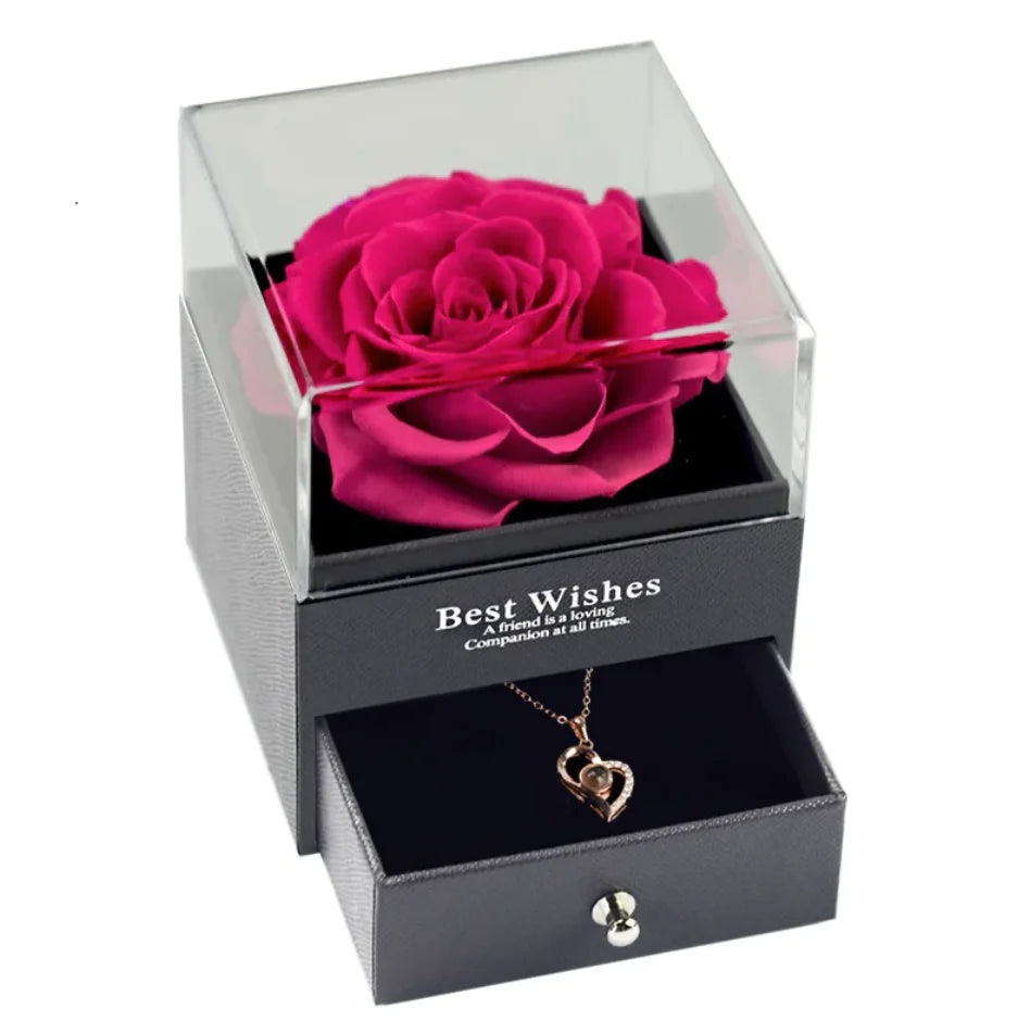 Preserved Rose Jewelry Box and Necklace