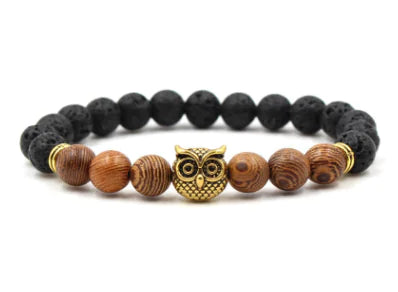 8mm Natural Black Lava Stone Owl Bracelet - Mystic Edge