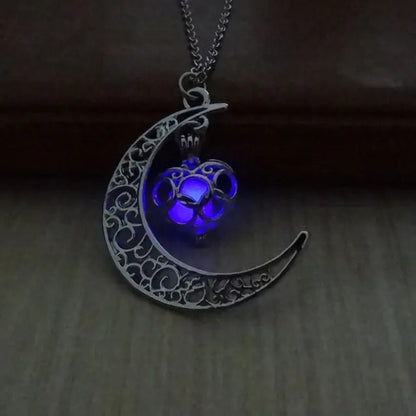 Hollow Moon Heart Shaped Glow Necklace - Mystic Edge