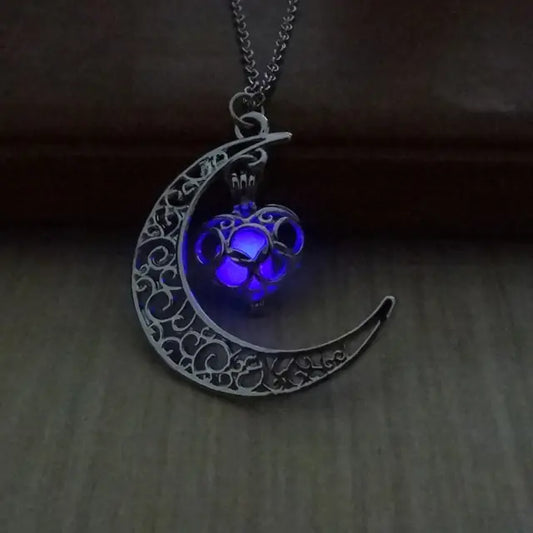 Hollow Moon Heart Shaped Glow Necklace - Mystic Edge