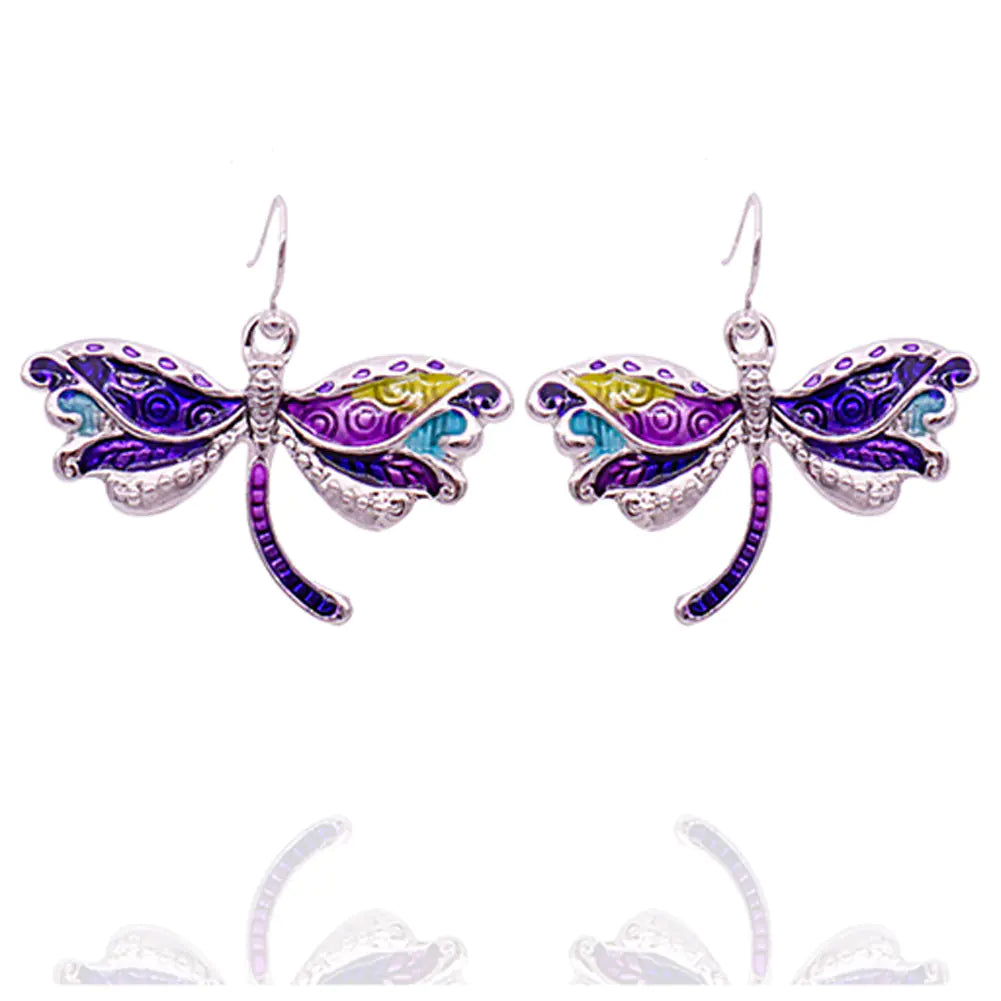 Colorful Dragonfly Earrings and Necklace Set, Stylish Jewelry