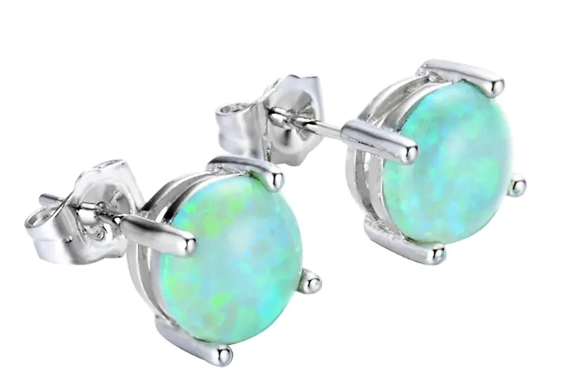 8mm Gold-Plated Opal Stud Earrings (Popular Design) - Mystic Edge