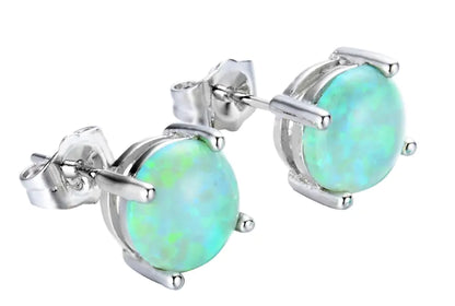 8mm Gold-Plated Opal Stud Earrings (Popular Design) - Mystic Edge