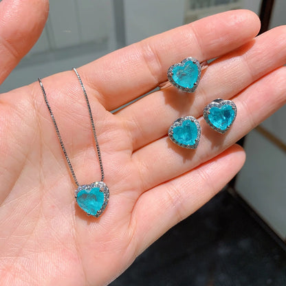 Heart-Shaped Pendant, Earrings, and Ring Jewelry Set