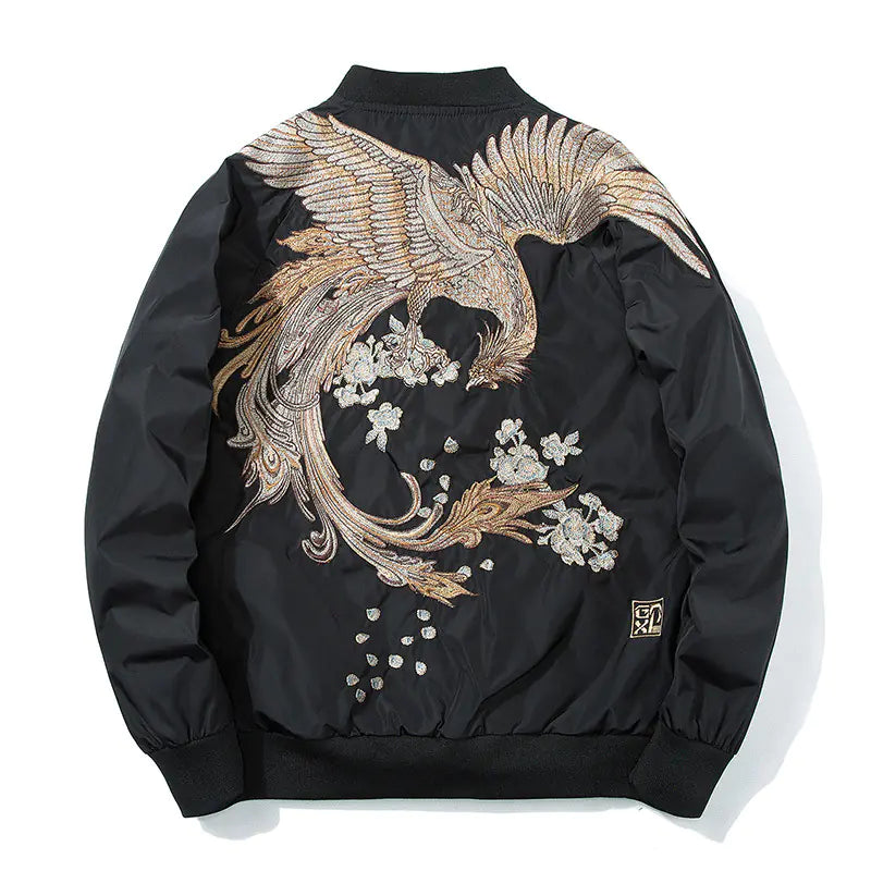 Spring Pilot Bomber Jacket with Bird Embroidery for All - Mystic Edge