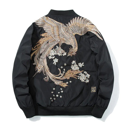 Spring Pilot Bomber Jacket with Bird Embroidery for All - Mystic Edge