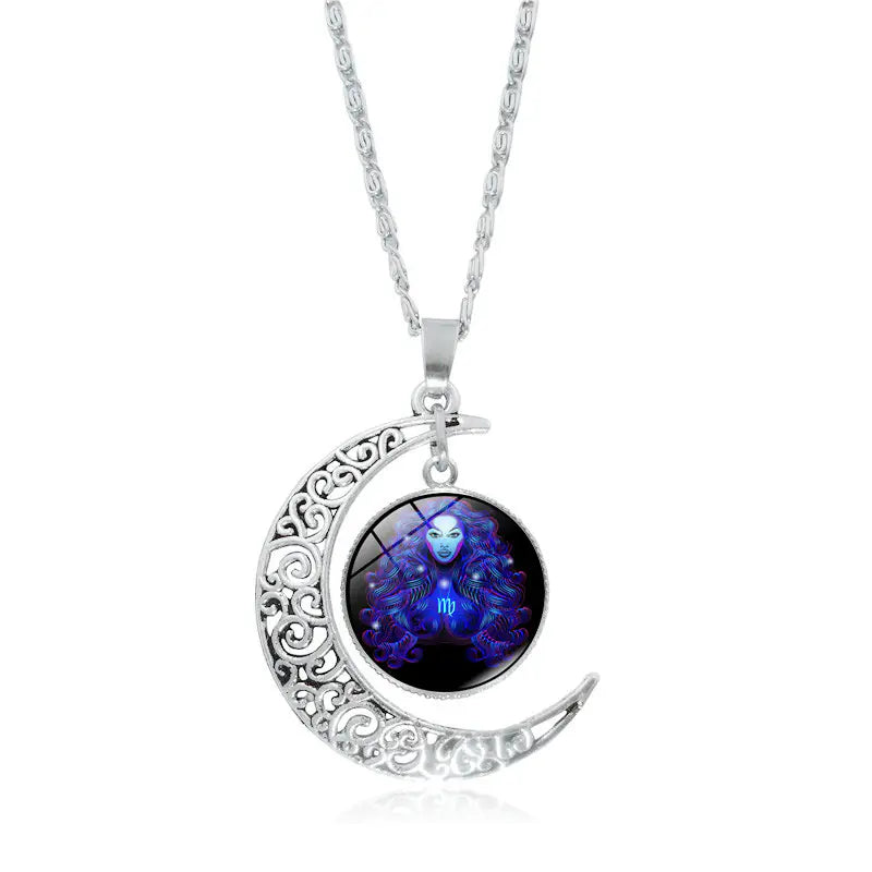 Zodiac Pendant with Half-Moon and Time Gemstone - Mystic Edge
