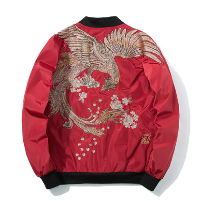 Spring Pilot Bomber Jacket with Bird Embroidery for All - Mystic Edge