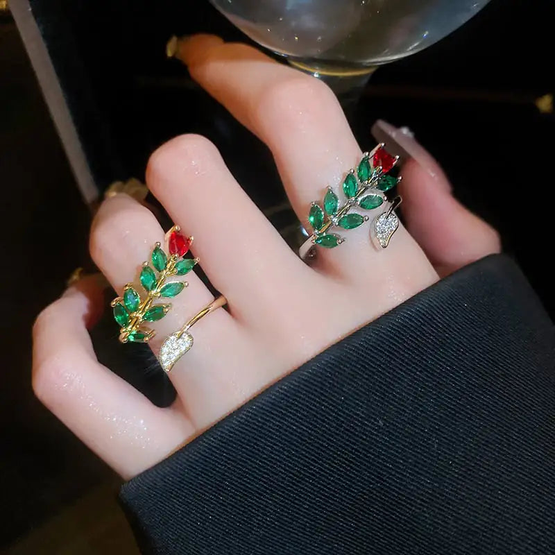 Diamond Snake Head Zircon Leaf Ring - Mystic Edge
