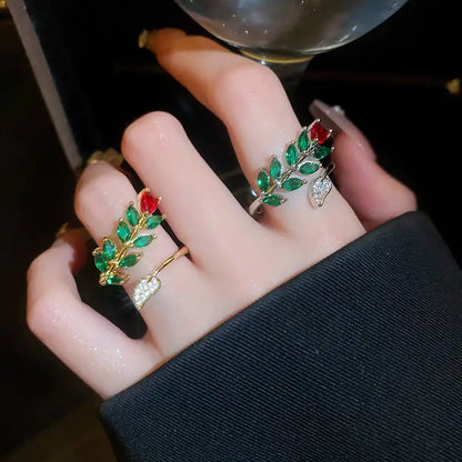 Diamond Snake Head Zircon Leaf Ring - Mystic Edge