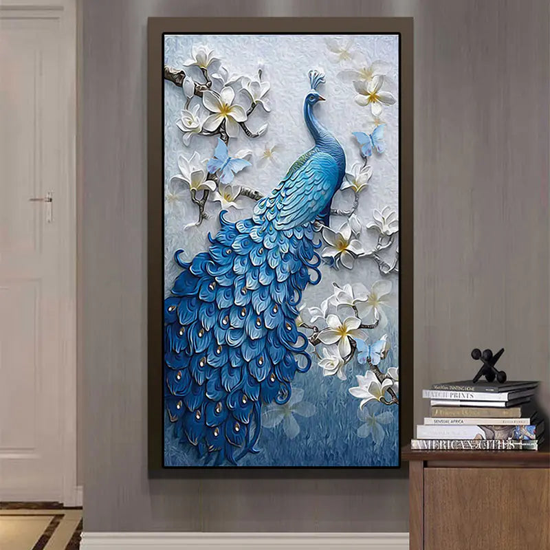 New 5D Full Diamond Peacock Painting in Blue